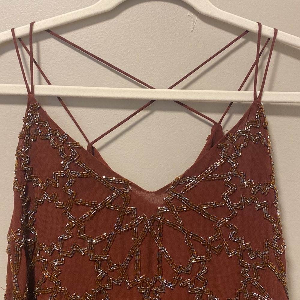 River Island Burgundy Beaded Sleeveless Blouse - Picture 3 of 10